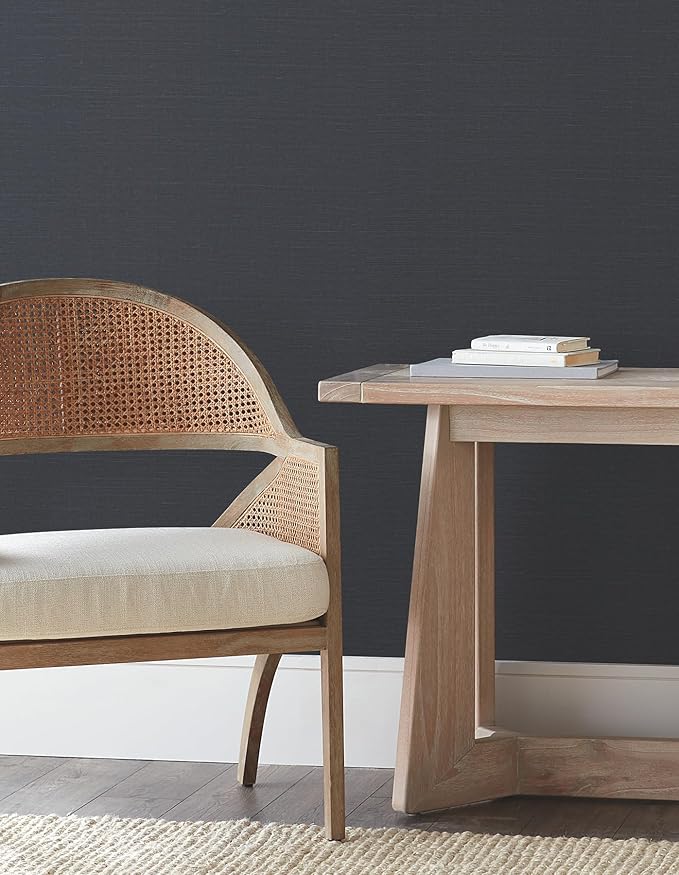 York Wallcoverings Natural Sisal Navy Peel and Stick Grasscloth Wallpaper