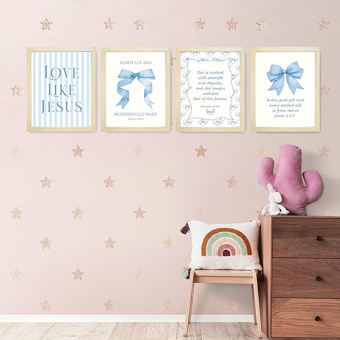 LARTSFRO Coquette Blue Bow Jesus Wall Art Decor Posters, Light Blue Bow Room