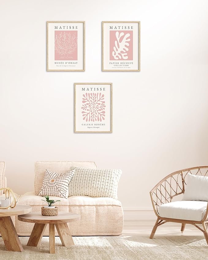 HesenDot Unframed Pink Wall Art Set of 3, 12x16in Matisse Canvas Prints
