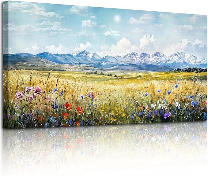 SERIMINO Nature Landscape Large Wall Art Prints, Meadow Wildflowers Rustic Home Decor, Mountain Wilderness Scenic Canvas Painting, Outdoor Pictures Wall Decor Living Room Bedroom Bathroom 20"X40"