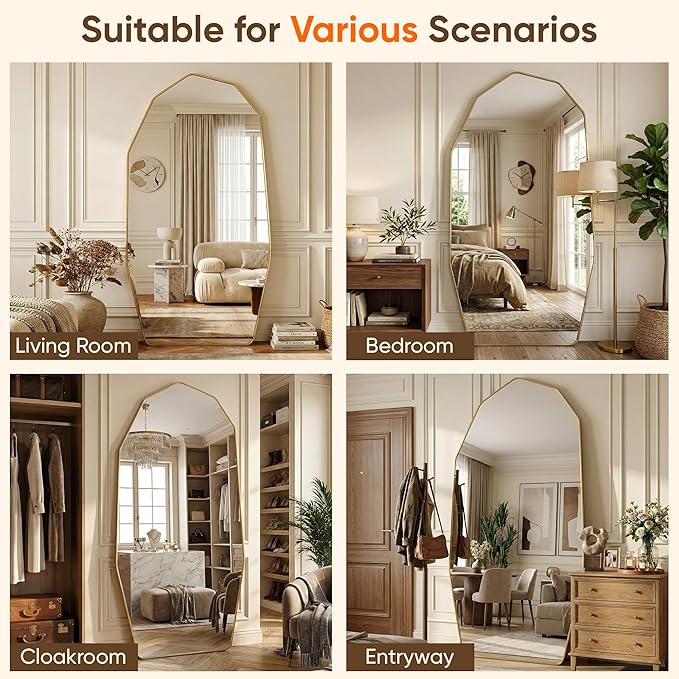 Antok Full Length Mirror, Free Standing Wall Mounted or Leaning Full Body Mirror