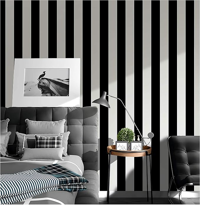 Guvana 197"x17.7" Black and White Stripe Contact Paper Peel and Stick Wallpaper