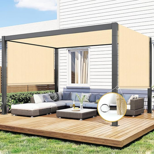 Shade&Beyond 10'x16' Pergola Shade Cover with Weighted Rods & Grommets, 90% UV Block Outdoor Sun Shade Cloth Canopy Replacement Cover for Patio Porch, Wheat