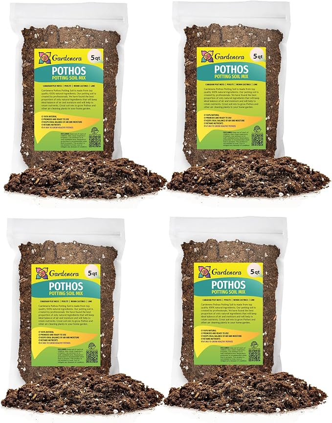 GARDENERA Premium Pothos Potting Soil Mix - Air Cleaning Plant Potting Mix, Soil Mix for Pothos, Parlor Palm, Peace Lily - (2 Quart Bag)