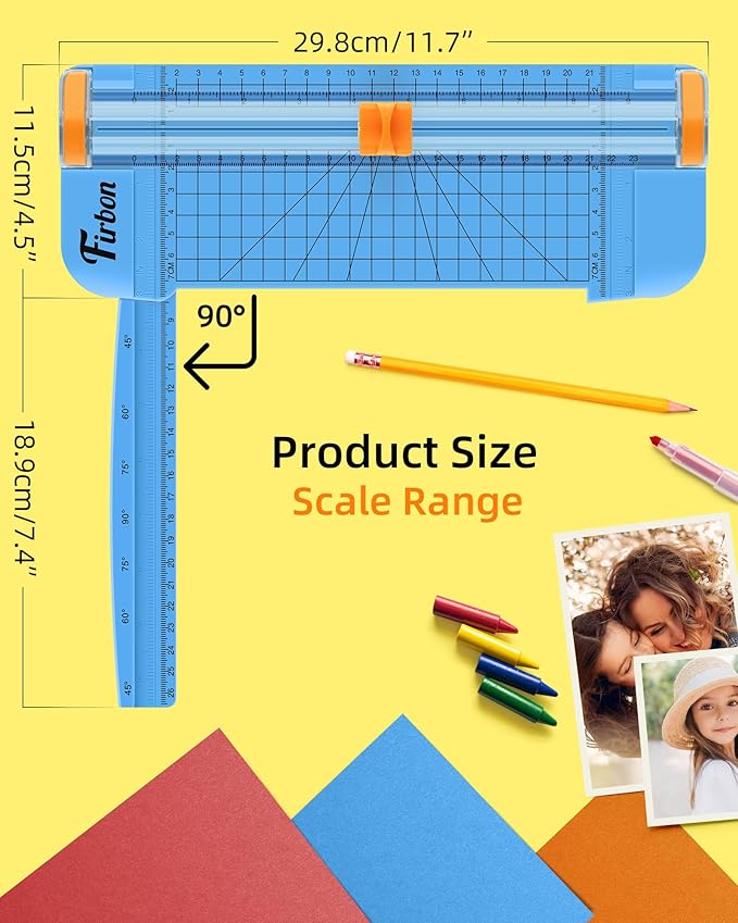 Firbon Blue A5 Paper Cutter, Straight Small Paper Trimmer with Side Ruler for Scrapbooking Craft, Paper, Coupon, Label, Cardstock