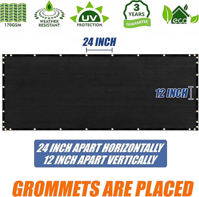 Amgo Custom Made 3' x 125' Black Balcony Privacy Screen, Apartment Porch Railing Patio Fence Windscreen Fabric Cloth, Heavy Duty, Commercial and Residential, 90% Blockage (We Customize)