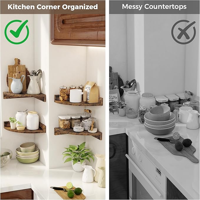 Corner Shelves 3-Pack for Bathroom & Kitchen, Space-Saving Floating Corner Wall