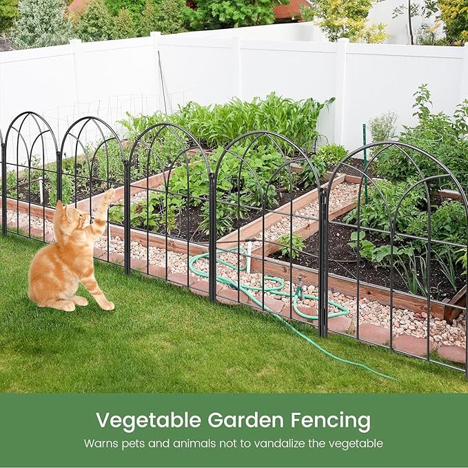 Youpehom Decorative Garden Fence, Large 10 Panels, 31.9 in H x 24.1 ft L No Dig Metal Border Fencing with Stakes, Animal Barrier for Dogs Rabbits, Flower Beds Yard, Black