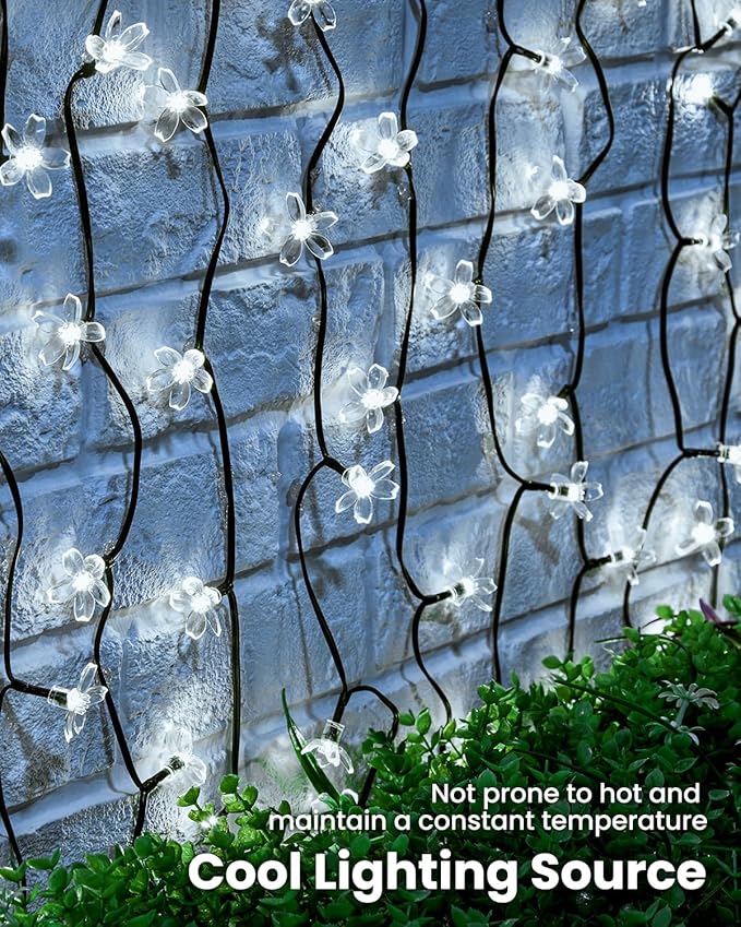 Brightown 2 Pack Total 52FT 120 LED Solar String Lights Flower Outdoor Waterproof Fairy Lights for Garden Yard Fence Patio Christmas Tree Wedding Party Decor, Pure White