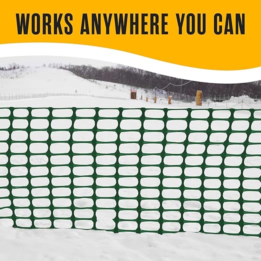 Houseables Fencing, Temporary Fence, Snow Fence, 4x100' Feet, 10.55 lb/roll, Green Plastic Fencing, Deer Netting, Plastic Mesh Roll, Safety Netting, Construction, Yard, Garden, Chicken, Dogs, Backyard