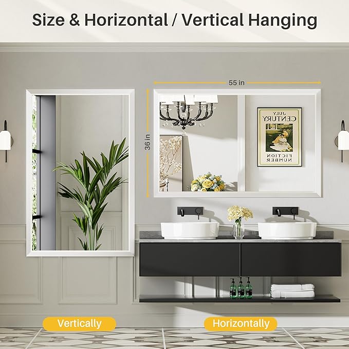 55x36 Inch White Bathroom Mirror