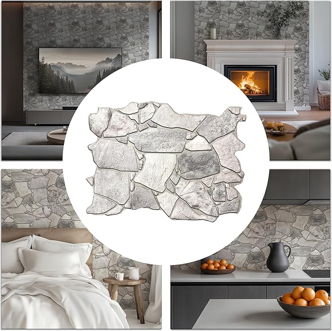 CONCORD WALLCOVERINGS 3D Faux Stone Wall Panels, Lightweight 17.5" x 23.75" PVC
