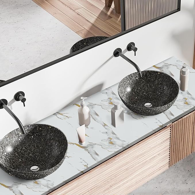 Abyssaly Marble Contact Paper for Countertops Gold Grey White Marble Peel and
