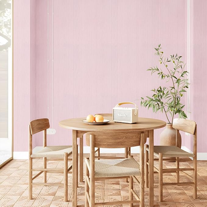 Pink Grasscloth Peel and Stick Wallpaper Textured Contact Paper 15.7" X 120"