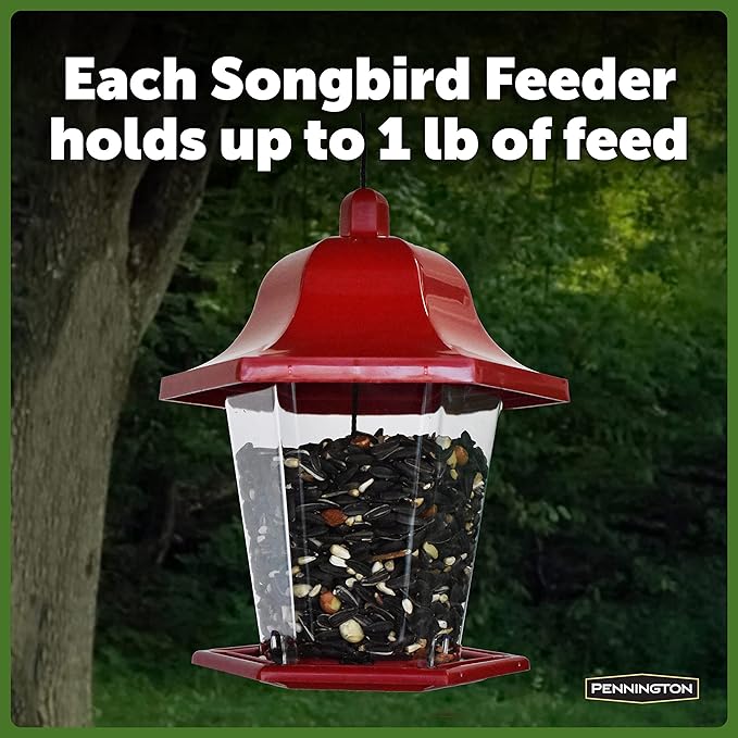 Pennington Songbird Lantern Bird Feeder, Red, 8 inches high 6 inches Wide at top, (100511311) (Pack of 2)