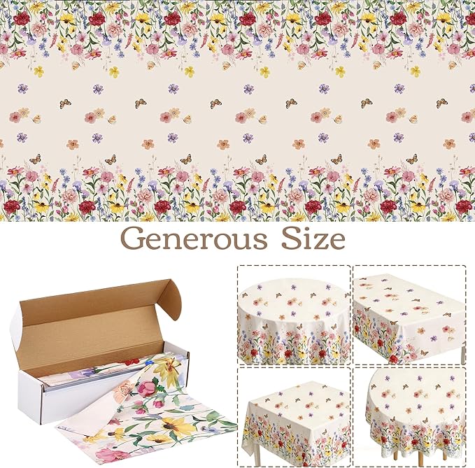 Kochorie 100 Ft x 54 Inch Spring Floral Tablecloth Roll Plastic Flower