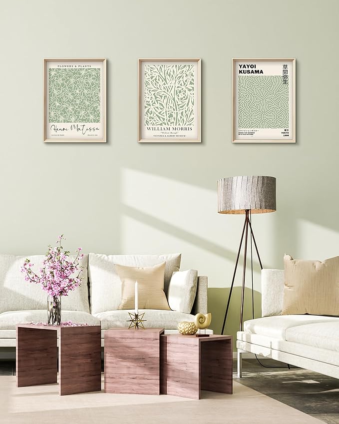 HesenDot Framed Matisse Sage Green Wall Art, William Morris Canvas Wall Decor