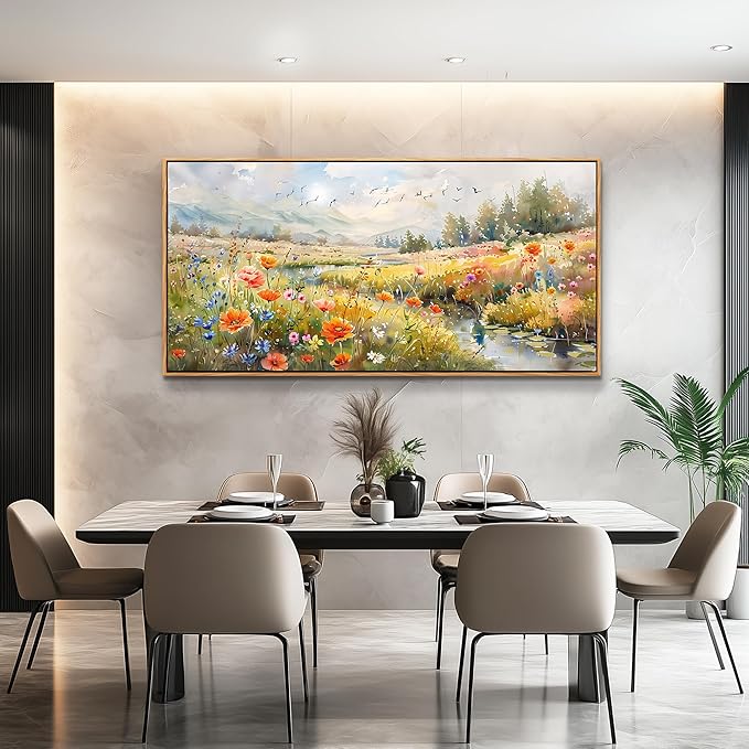 QIYILEXWART Canvas Wall Art For Living Room Large Wall Decor For Office Bedroom Decorations Colorful Wildflower Landscape Pictures Farmhouse Painting Artwork Room Wall Mural Aesthetic Home Decor 30x60 In