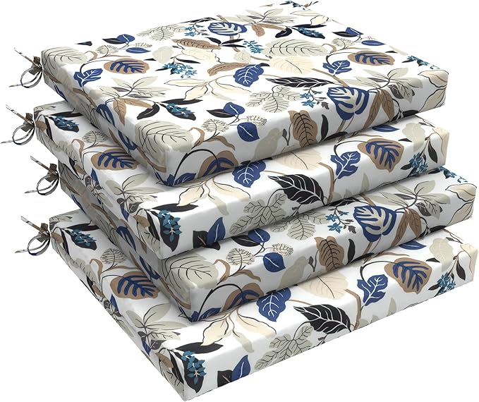 LVTXIII Outdoor Chair Cushions, Fade-Resistant Patio Furniture Cushions Outdoor Chair Pads with Ties for Dining Chairs and Garden Furniture Use, 18.5"x16"x2" 4 Pack, Breeze Leaves Beige