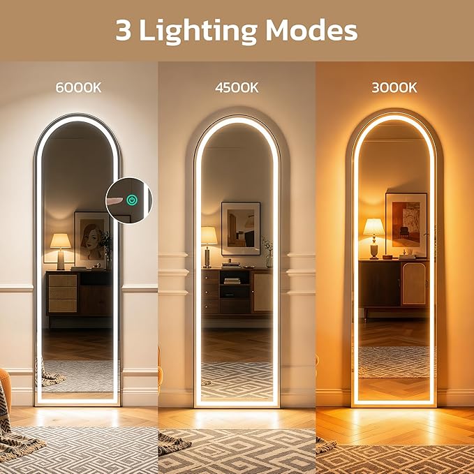 Full Length Mirror with LED Lights, Free Standing Floor Mirrors, Lighted Full