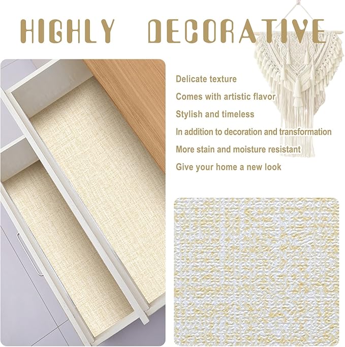 Amiya Grasscloth Cream Wallpaper 17.3"x120" Peel and Stick Beige Faux Fabric