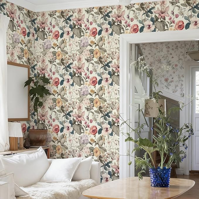 Jeweluck Floral Wallpaper Peel and Stick Vintage Floral Contact Paper Peel and