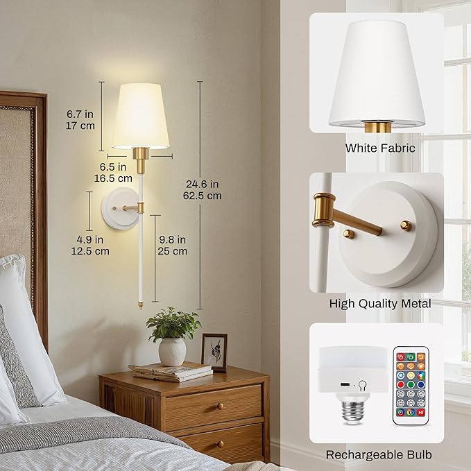 DORESshop Battery Operated Wall Sconce Set of 2, Wireless Wall Light Easy to