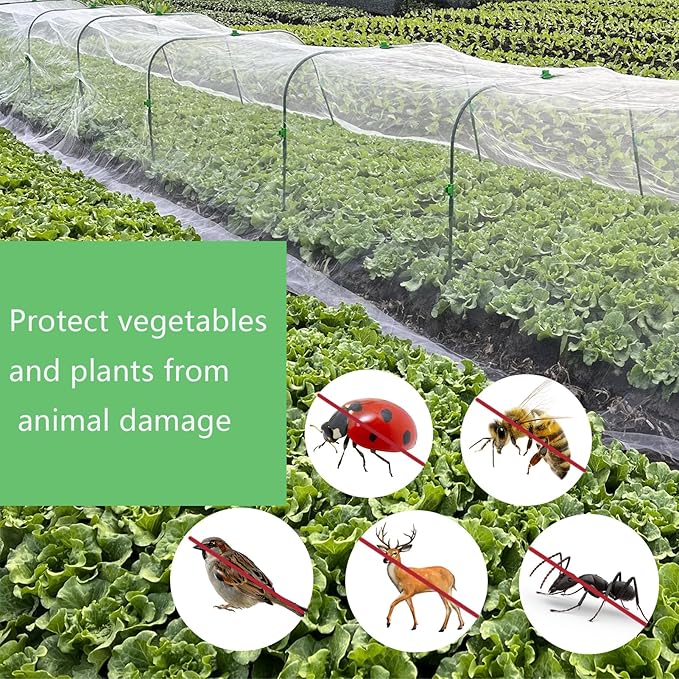 2 Pack 10X43FT Garden Netting for Raised Beds, Ultra Fine Insect Netting for Vegetable Flowers Fruits Greenhouse Crops, Garden Mesh Plant Cover Row Cover Barrier Protection Net for Birds