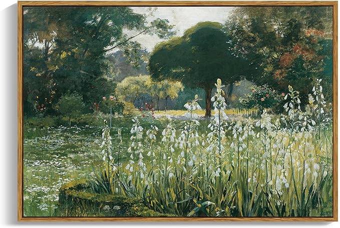 OIQArtOIQ Vintage Framed Wall Art Garden Landscape Canvas Art Prints Rustic