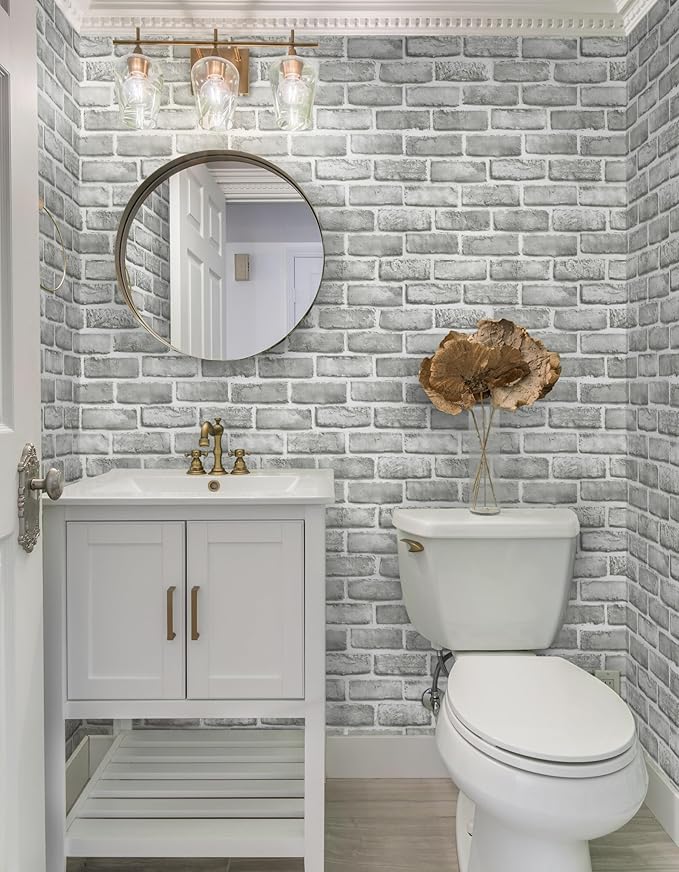 Guvana Grey Brick Wallpaper Peel and Stick Wallpaper 3D Brick Contact Paper