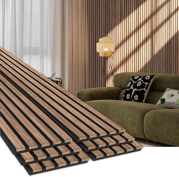 EVERECO 6 Pack Wood Panels for Wall 94.5" × 7.87" Acoustic Soundproof Wall Slat