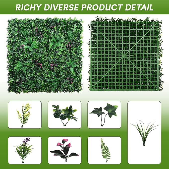 fanado Grass Wall Panels 20"x20", Artificial Hedge Greenery Wall Backdrop
