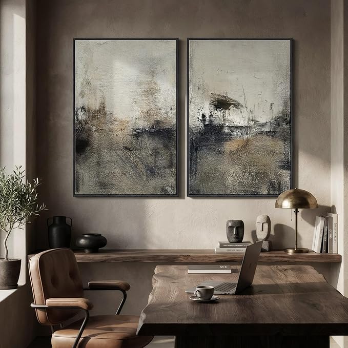 Large Framed Neutral Abstract Wall Art Set of 2