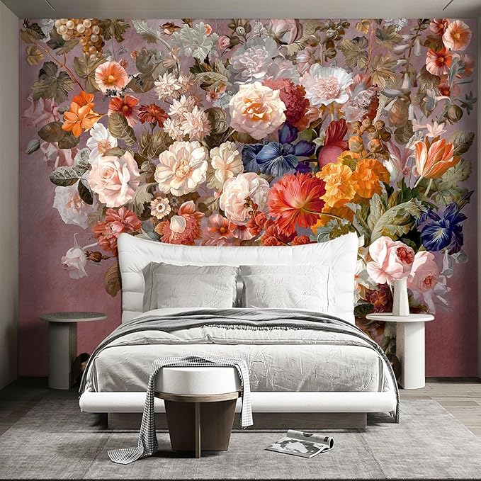Colorful Floral Leaf Bathroom wallpeper Living Room Bedroom Pink Flower wall