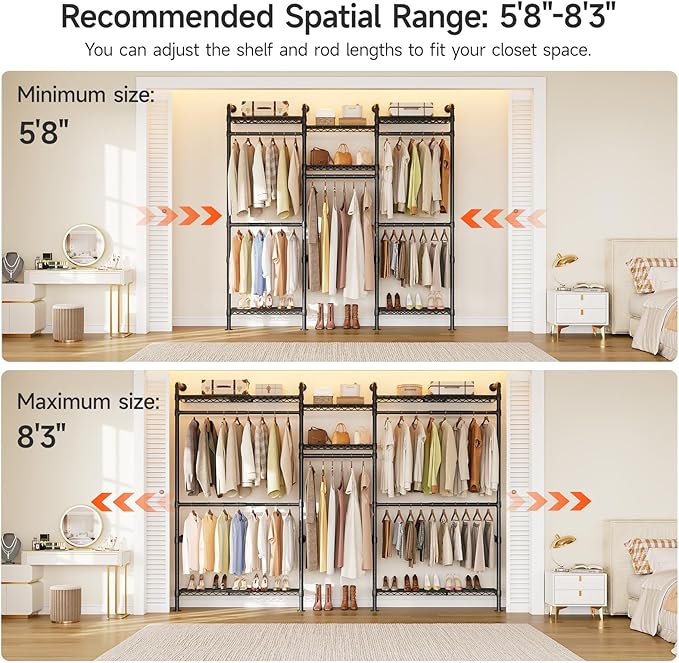 ONBRILL H3 Plus Expandable Wall Mounted Closet System, 5.7FT-8.2FT Closet
