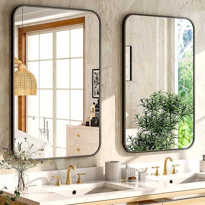 Easly 30 x 40 Inch Bathroom Mirror, Rounded Rectangular Vanity Mirror