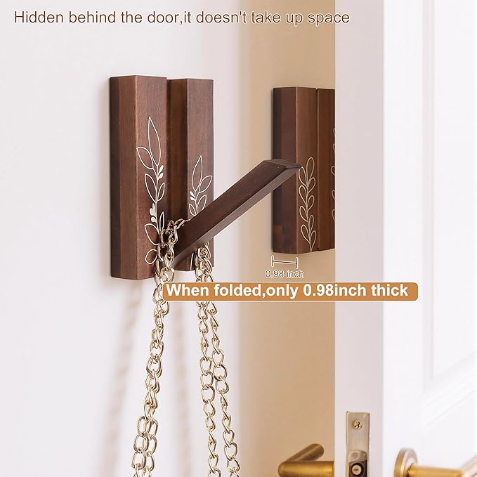 Rustic Folding Wall Hooks: Decorative Wooden Coat Hooks 2Pack Mounted