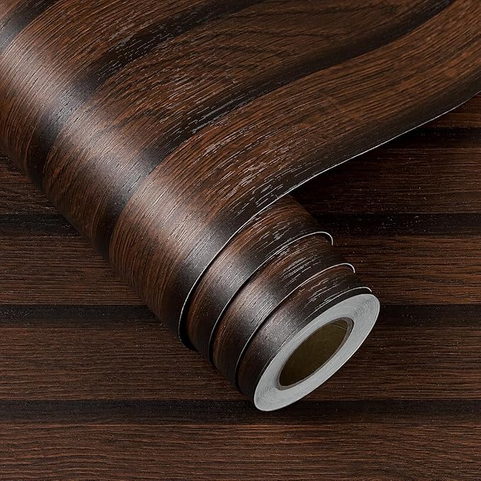 FunStick 24"x200" Slats Wood Wallpaper Peel and Stick Wall Paper Brown Walnut