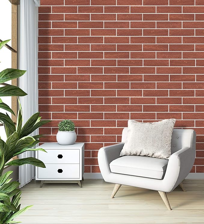 100 Red Faux Brick Wall Tiles, Inorganic Minerals, 3D Thin Brick Veneers