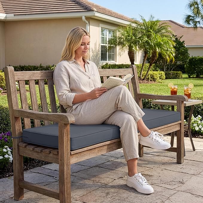 Summsun Outdoor Bench Cushion: Waterproof and Fade Resistant Patio Furniture Cushions - Non-Slip Bench Pad Cushion with Removable Cover for Garden Swing Porch Sofa Settee, 59 x 18 Inch, Dark Grey