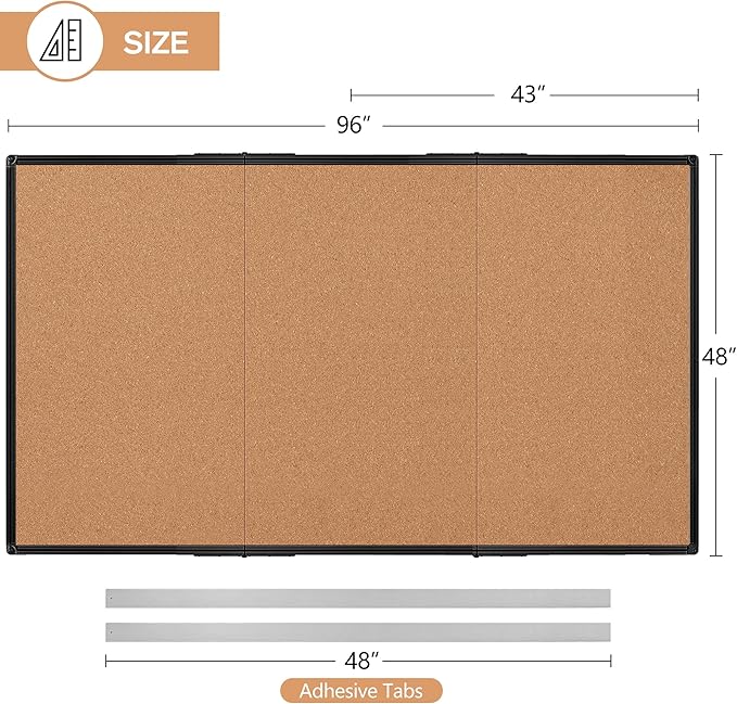 Extra Large Cork Bulletin Board 96" X 48", Foldable Notice Pin Board