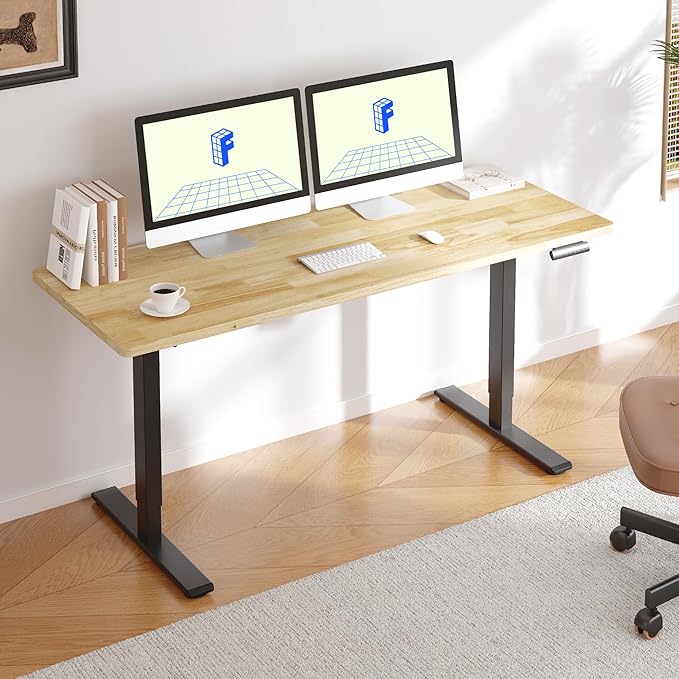 FLEXISPOT E3 Solid Wood Dual Motor 63 x 24 Electric Standing Desk Sit Stand Desk, Holds 220 lbs, Adjustable Height w/Memory Presets, Butcher Block Rubberwood Desktop & Black Frame, Ships in 2 Boxes