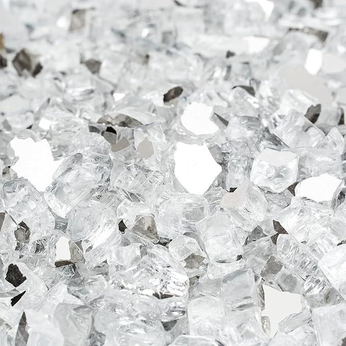 Mr. Fireglass 10 Pounds Fire Glass - 1/4 Inch High Luster Reflective Tempered Glass Rocks for Fireplace Fire Pit Table and Landscaping, Platinum