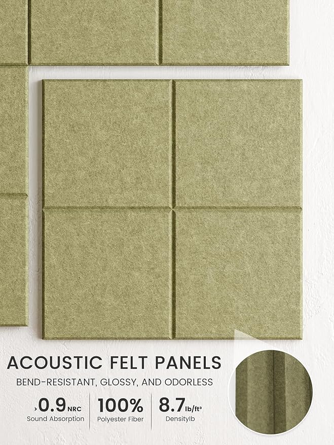 Bumusty Large Felt Bulletin Board, 30 Push Pins, 70 Adhesive Tabs, Olive Green