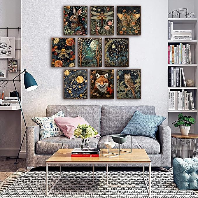 Morris Wall Paintings Poster Set of 9, Vintage Rabbit Fox Starry Sky Bee