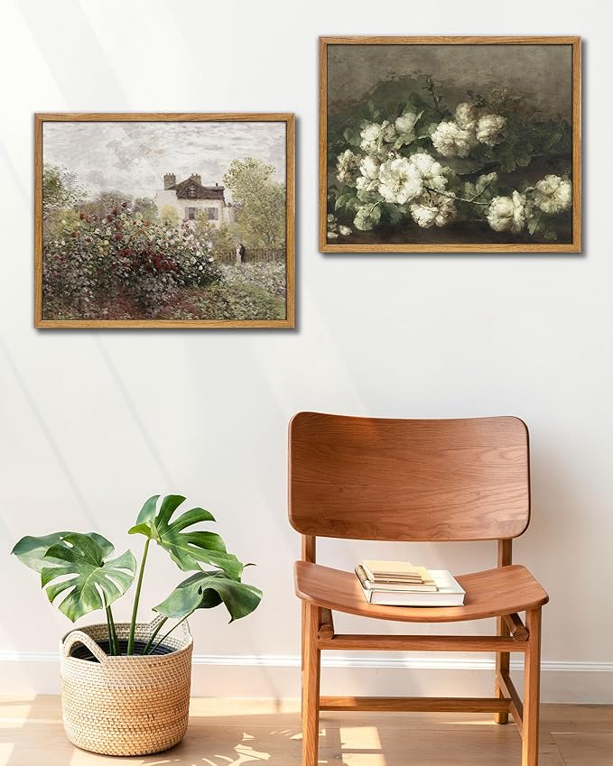 UPWOIGH 16x24 in Large Framed Wall Art, Cream White Roses Bouquet Oil Painting Canvas, Vintage Floral Botanical Still Life Print, Retro Moody Wall Decor for Living Room Bedroom, 1 Pack Gift