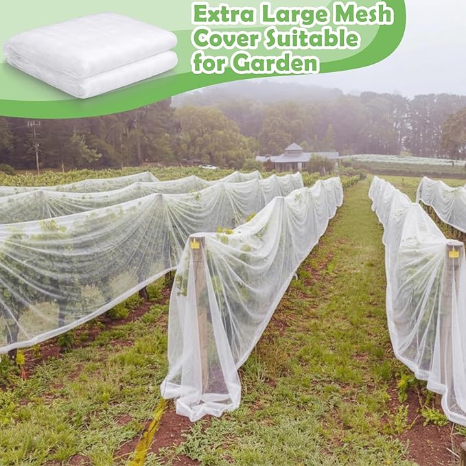 Garden Insect Netting for Raised Beds Extra Large Fruits Tree Netting Pest Barrier White Ultra Fine Mesh Row Bed Covers Net for Vegetable Fruit Protection from Insect Bird Animals(12 x 33 ft)