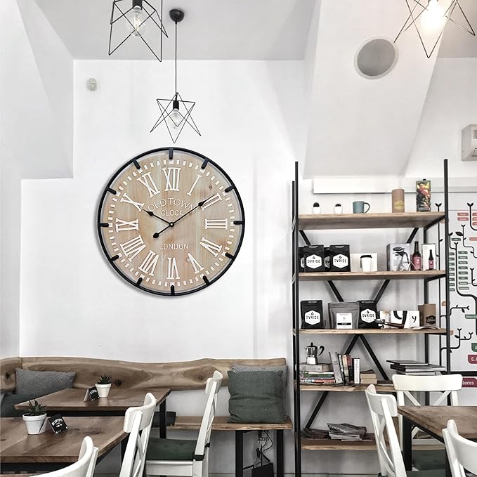 Large Farmhouse Rustic Wooden Wall Clock
