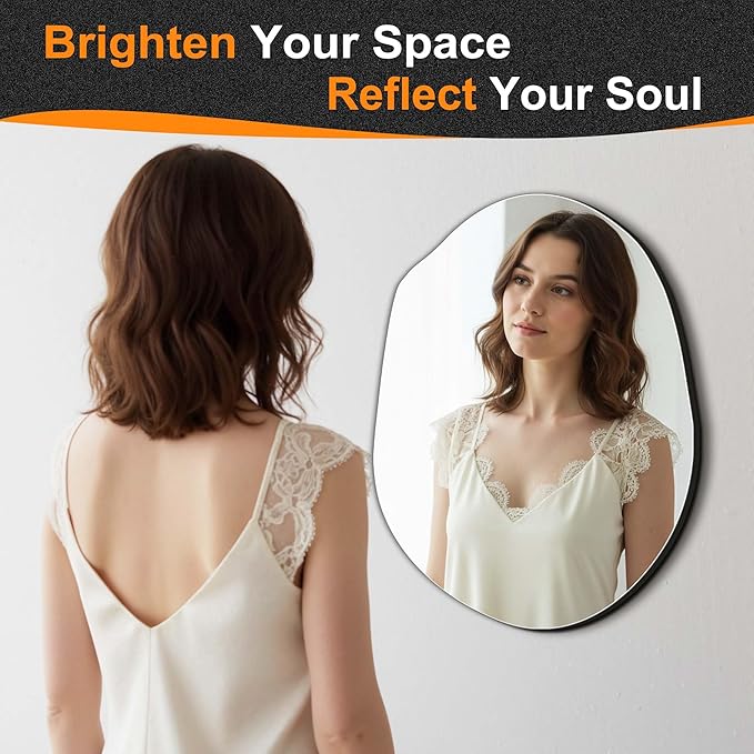 Delma Irregular Wall Mirror, Frameless Decorative Mirror