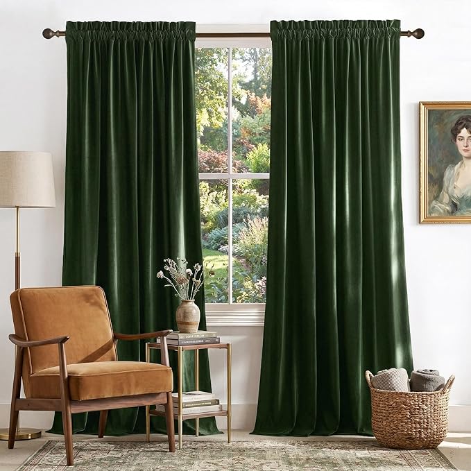 NICETOWN Green Velvet Curtains 84 inches